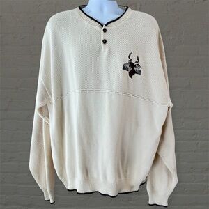 CEDAR FALLS Vintage 90s Deer Embroidered Mixed Knit Henley Collar Mens size XLT